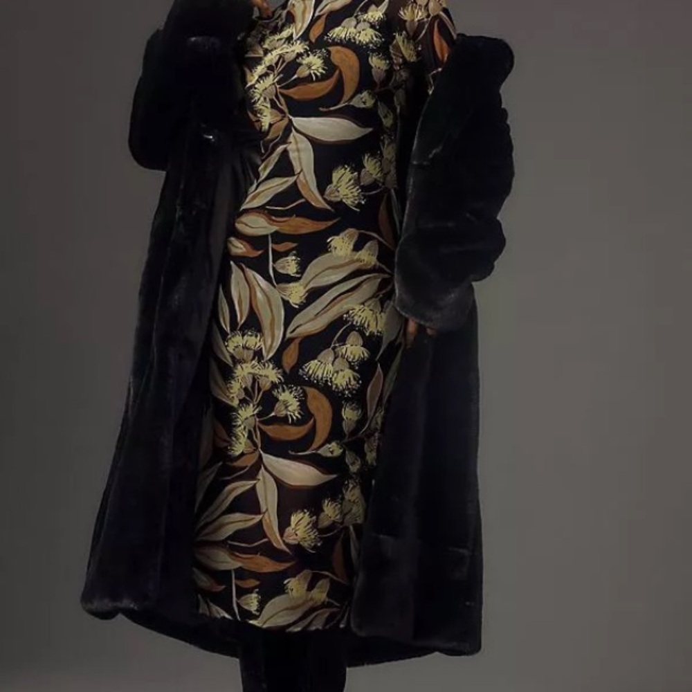 Anthropologie Leaf Print Mesh  Long Sleeve Dress XL - Picture 8 of 9